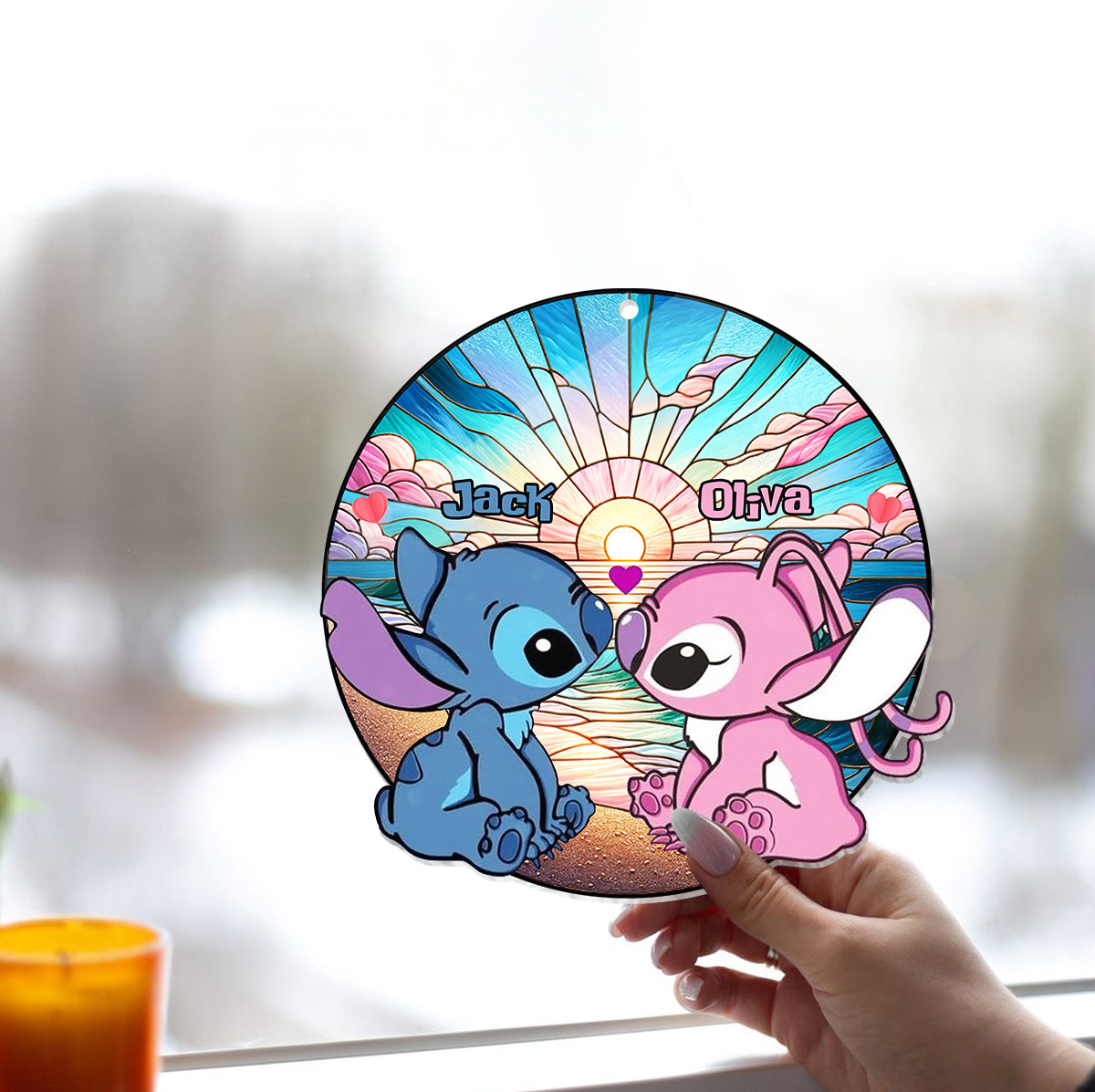 Sunrise On The Beach Build The Life We Love - Personalized Ohana Window Hanging Suncatcher Ornament