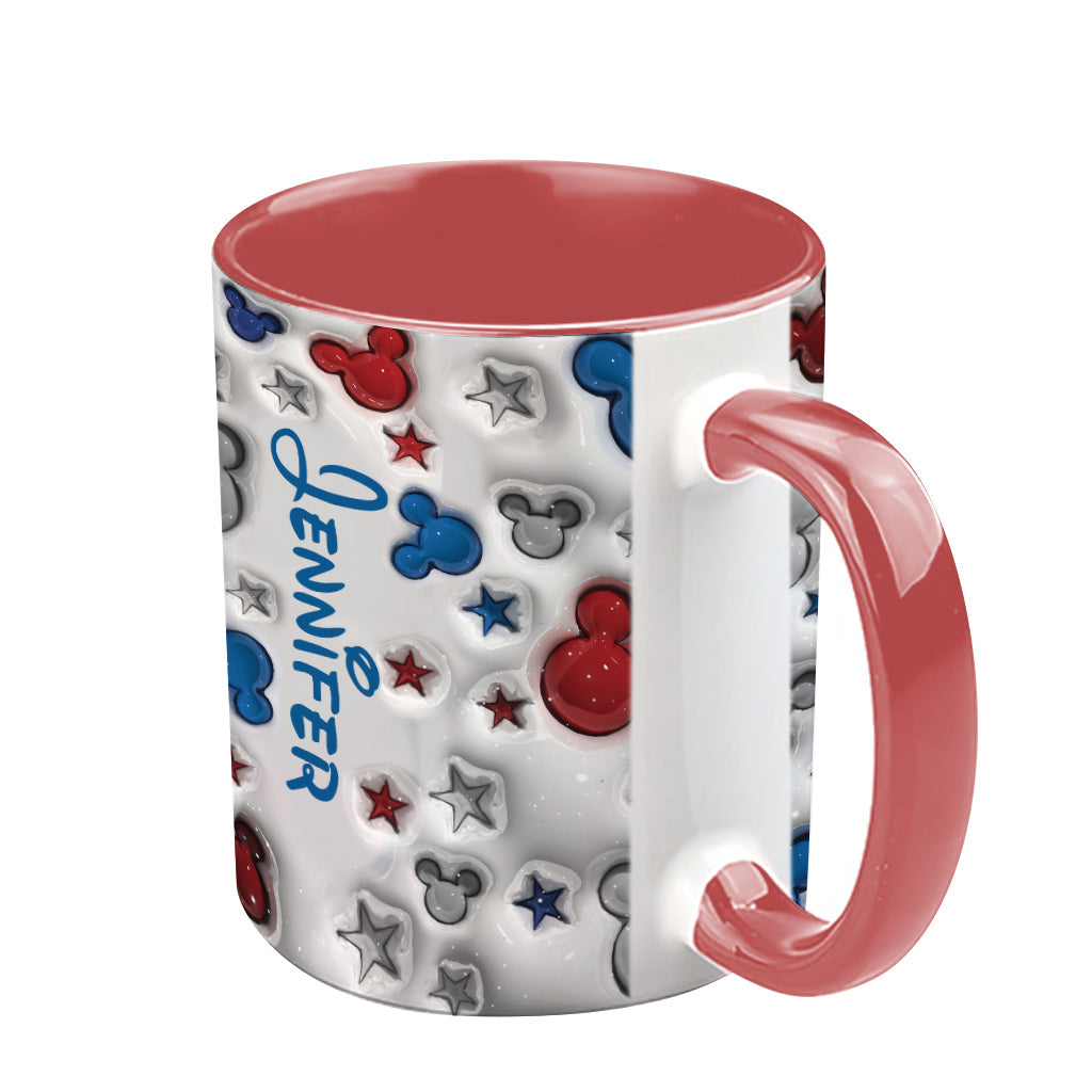 Magical Mouse Ears Blue White Red Star - Personalized Mouse Accent Mug