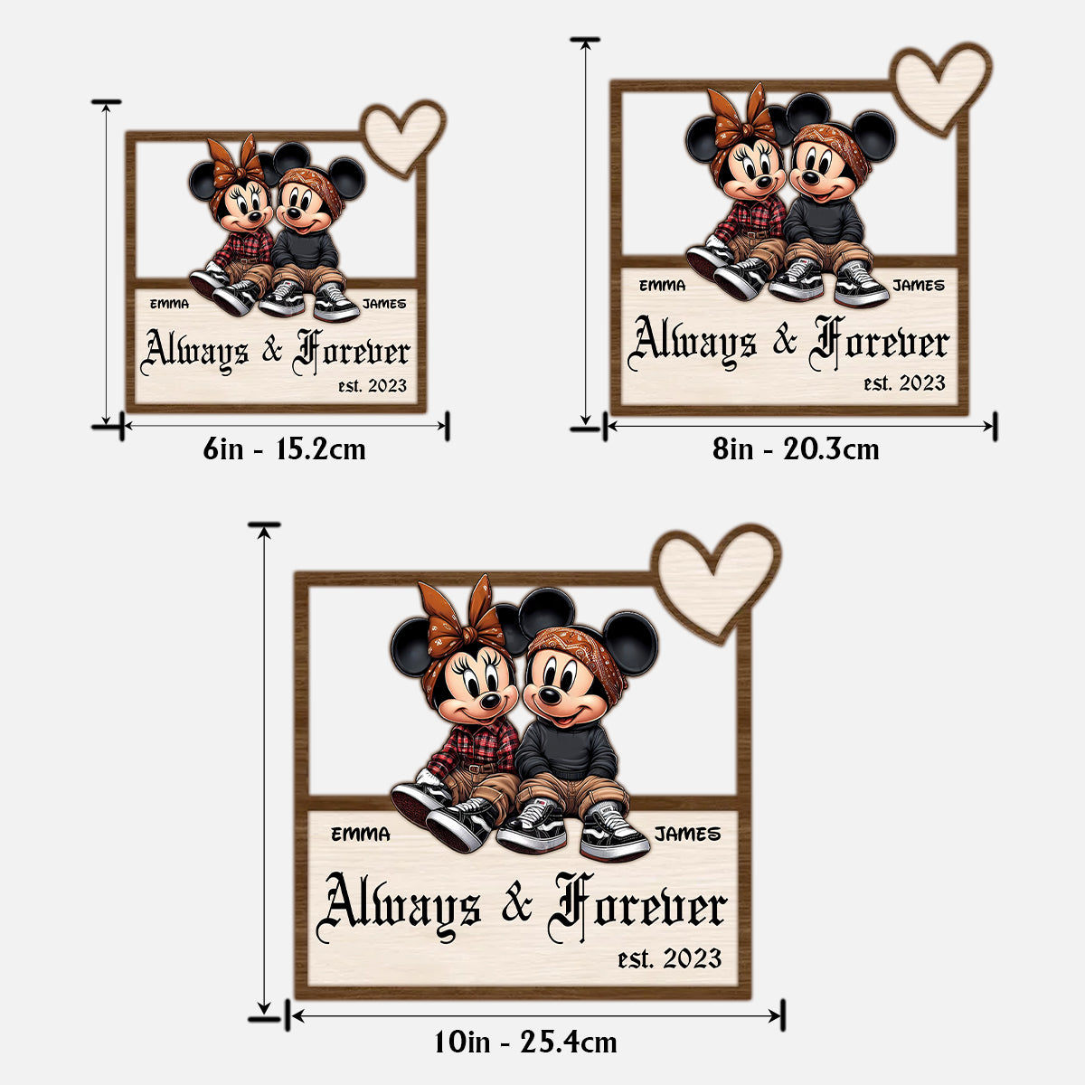 Always And Forever Chicano Mouse Ears - Personalized Mouse 2 Layered Wood Sign / Wood Plaque