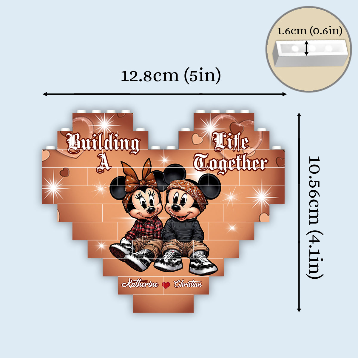 Buiding A Life Together - Personalized Mouse Heart Building Brick Blocks Printed On Both Sides