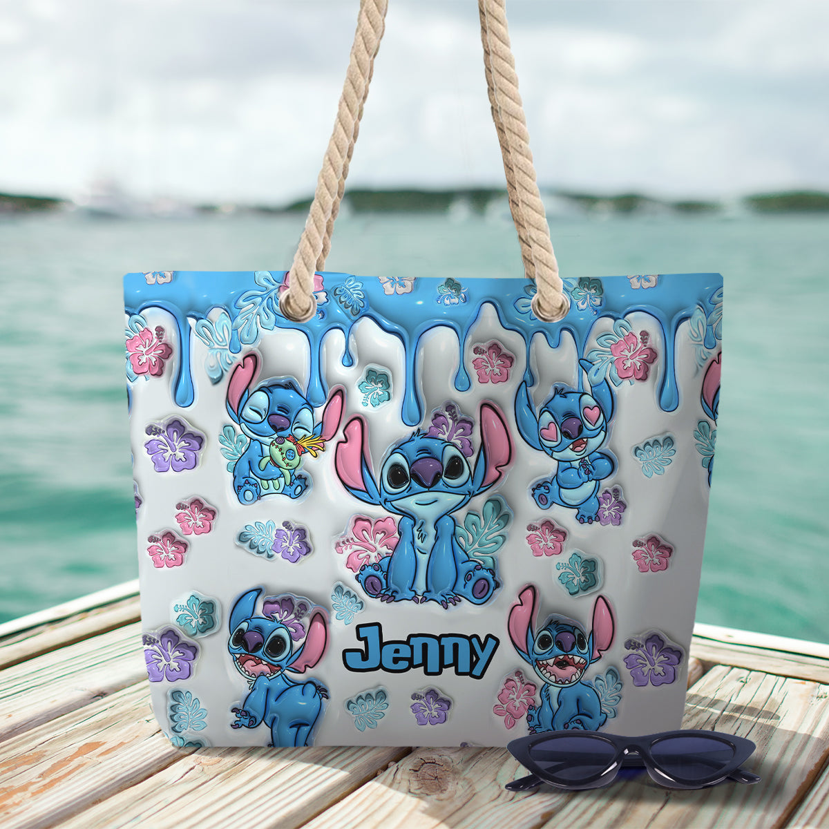 Ohana Blue Summer Vibe Inflated - Personalized Ohana Beach Bag