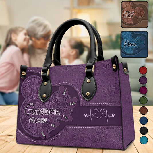Grandma's Heart Mouse Ears - Personalized Mouse Leather Handbag