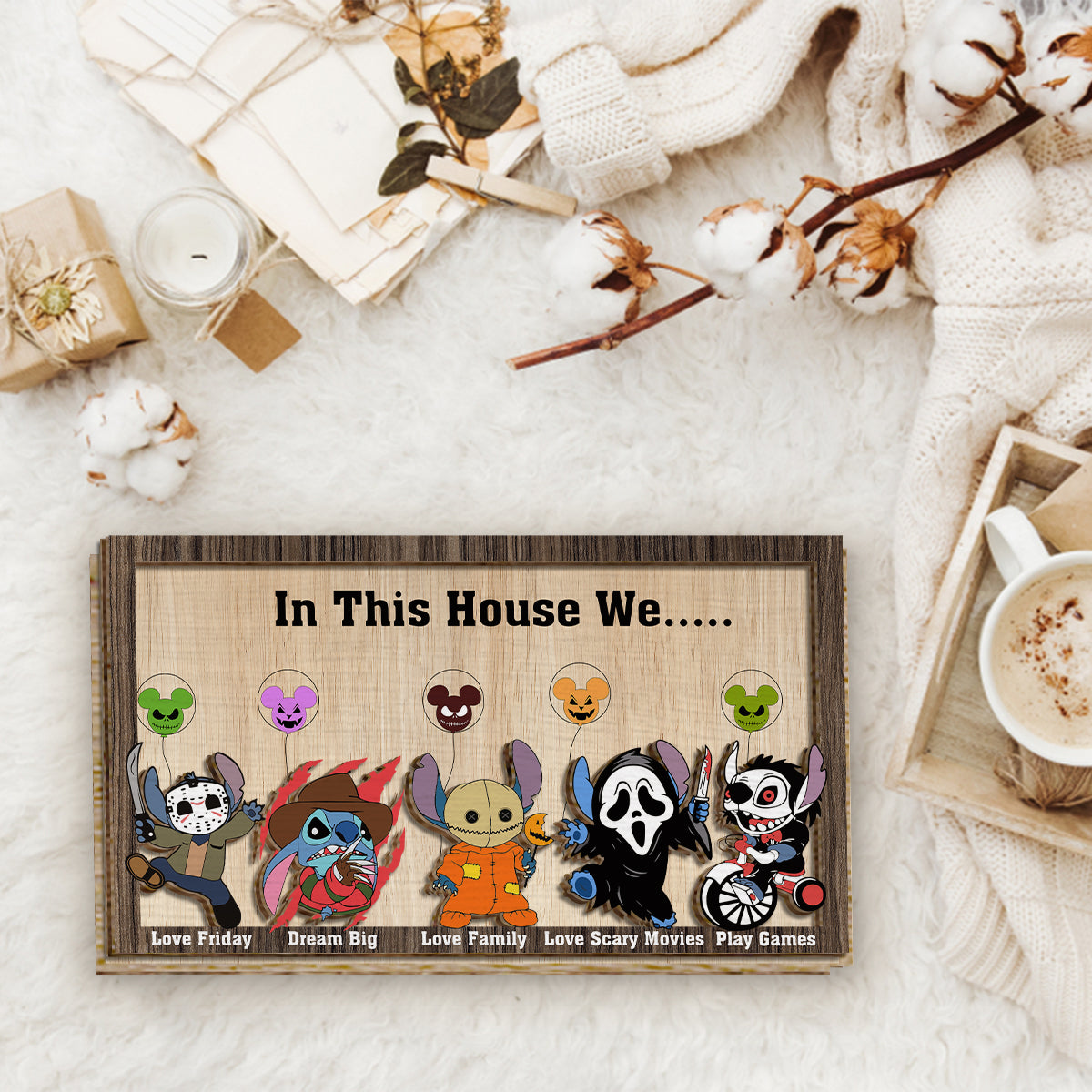hlw A01 In This House - Personalized Ohana 2 Layered Wood Sign / Wood Plaque