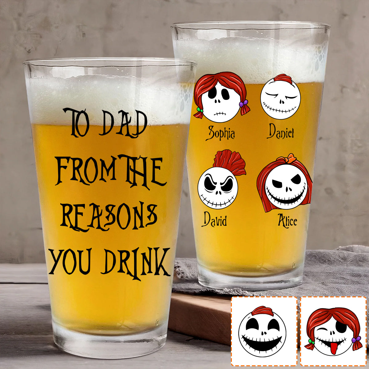 To Dad From The Reasons You Drink - Personalized Nightmare Beer Glass