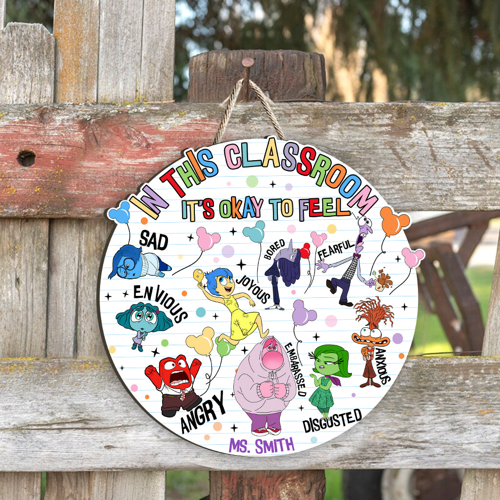 In This Classroom, It's Okay To Feel - Personalized Custom Shaped Wood Sign