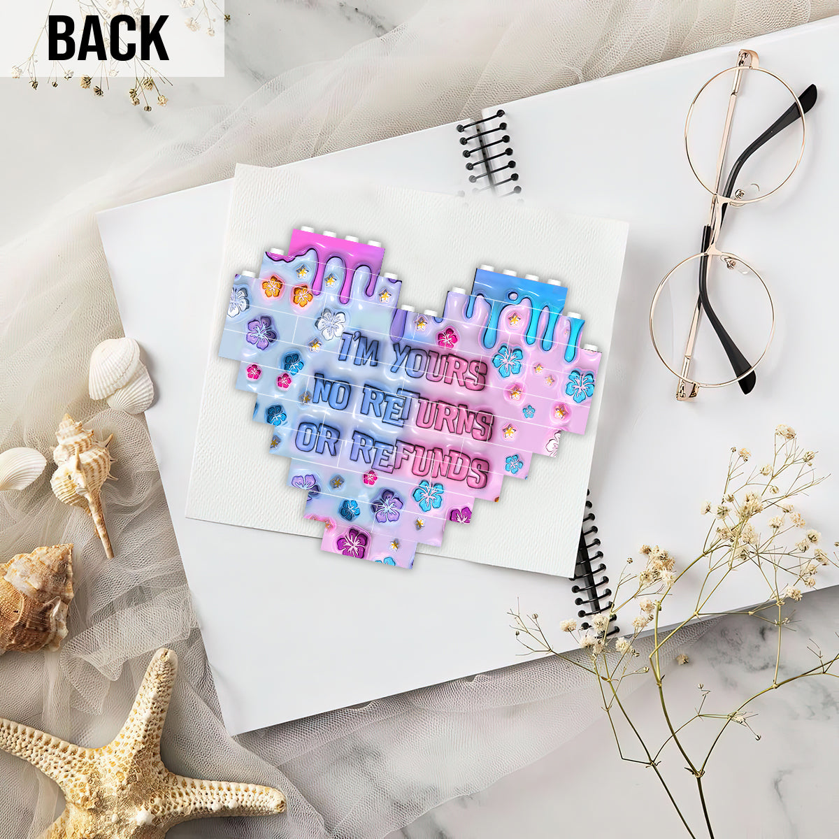 I'm Yours - Personalized Ohana Heart Building Brick Blocks Printed On Both Sides