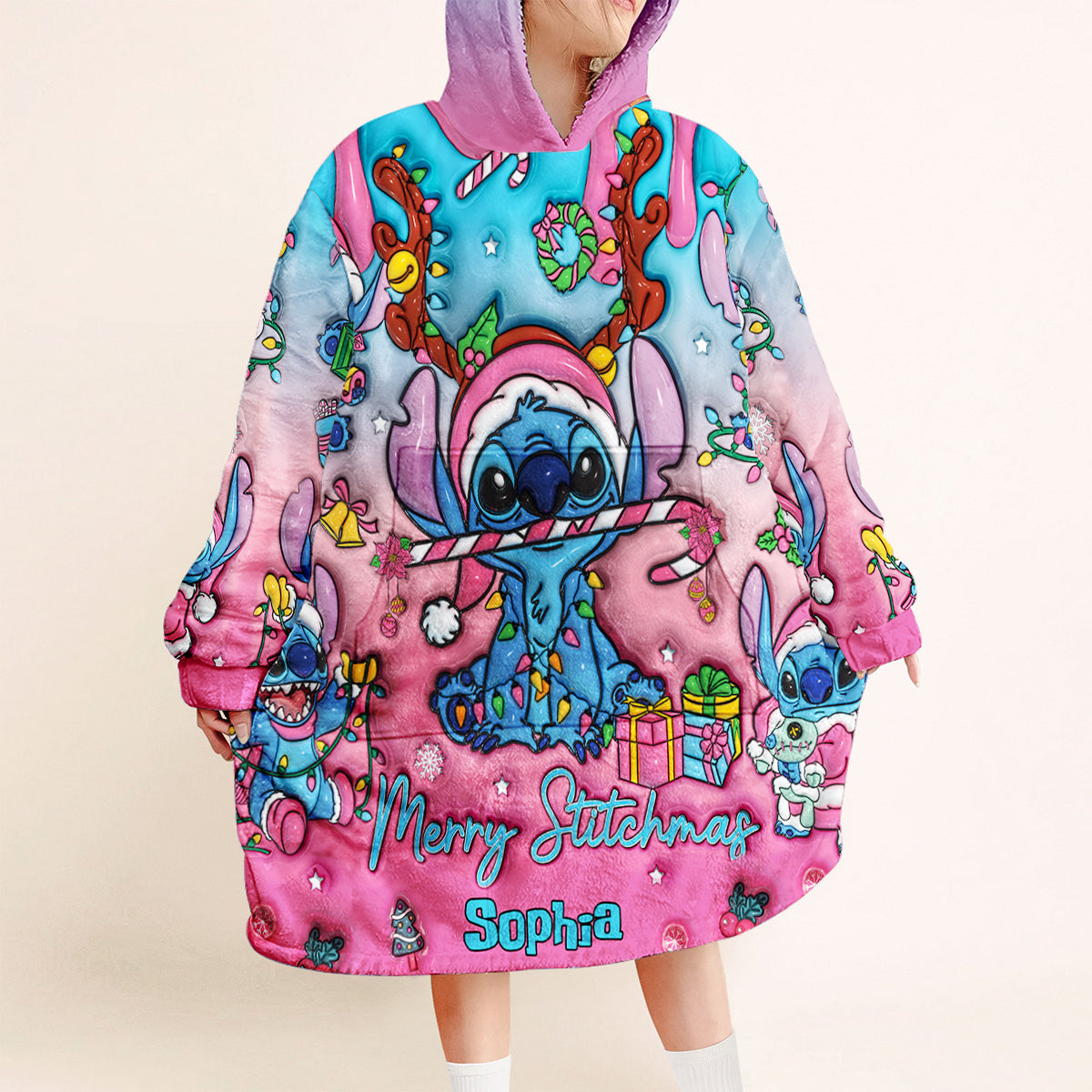 Merry Stitchmas - Personalized Ohana Blanket Hoodie
