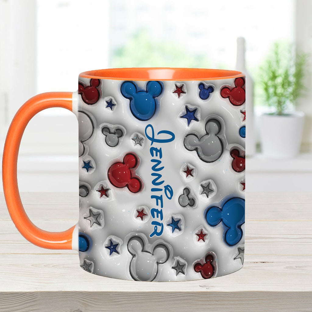 Magical Mouse Ears Blue White Red Star - Personalized Mouse Accent Mug