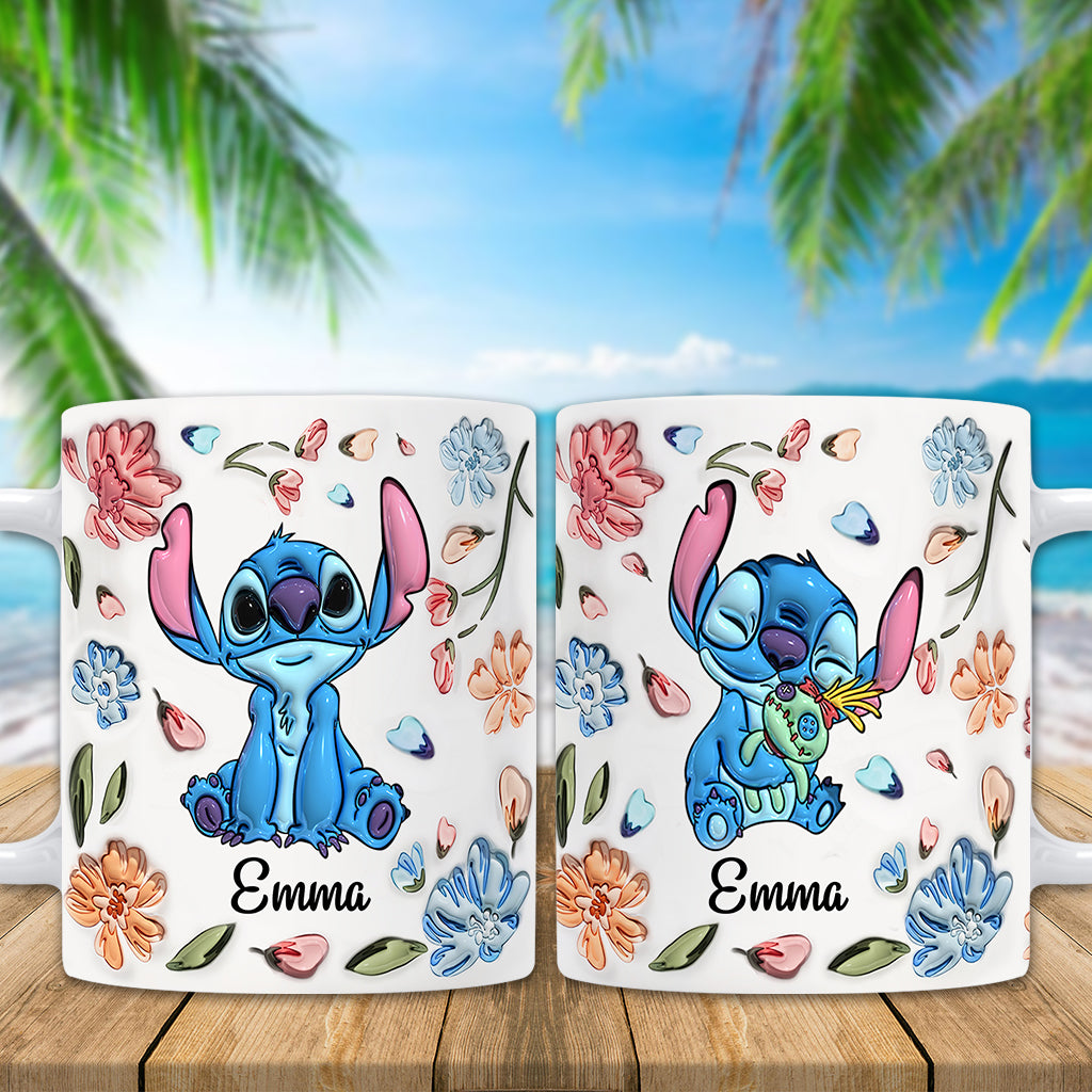Ohana Blue Summer Vibe Floral Inflated - Personalized Ohana Mug