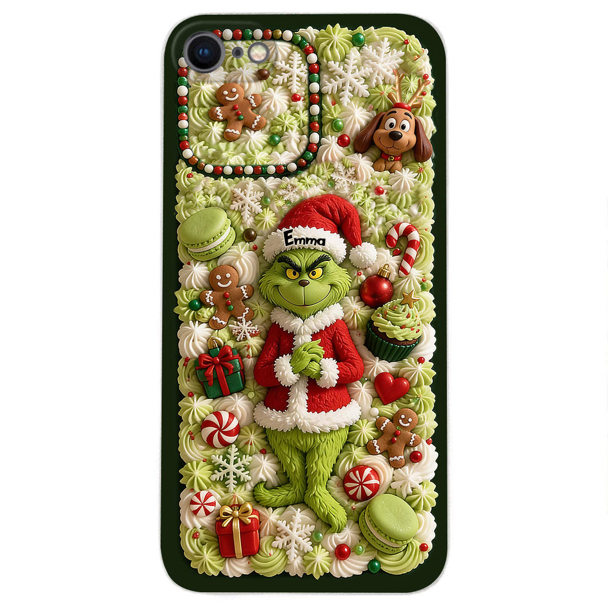 Christmas Green Character - Personalized Stole Christmas 3D Embossed Leather Phone Case