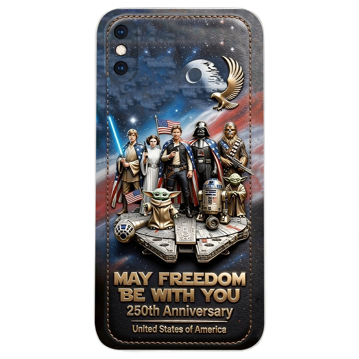 May Freedom Be With You - Personalized The Force 3D Embossed Leather Phone Case