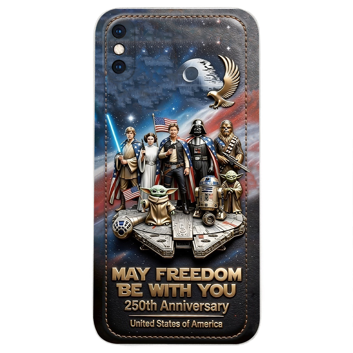 May Freedom Be With You - Personalized The Force 3D Embossed Leather Phone Case