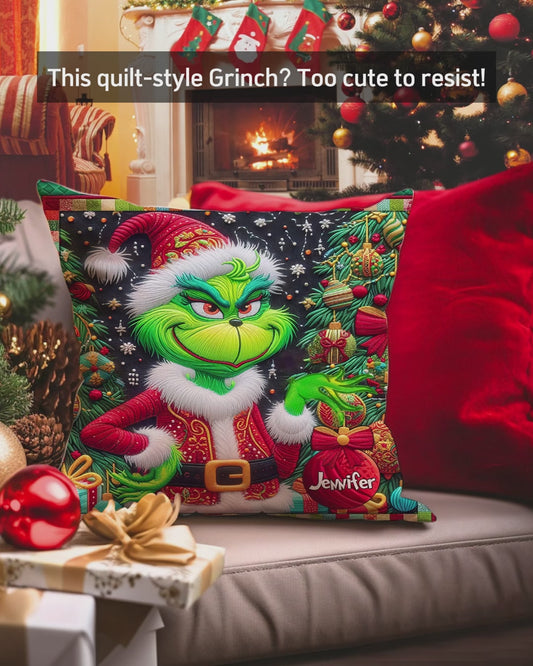 Merry Grinchmas - Personalized Stole Christmas Throw Pillow