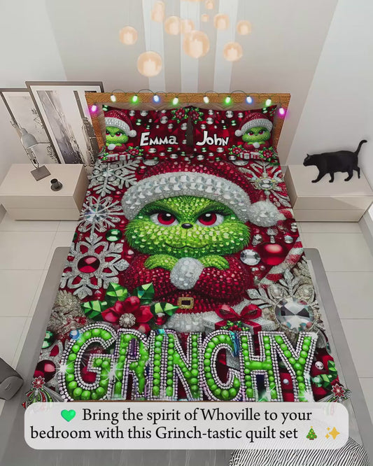 Merry Grinchmas - Personalized Stole Christmas Quilt Set