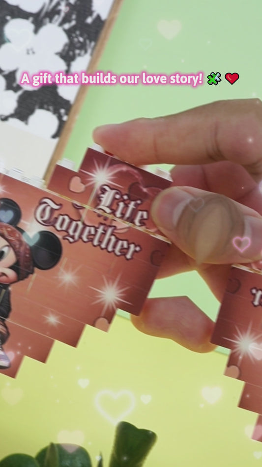 Buiding A Life Together - Personalized Mouse Heart Building Brick Blocks Printed On Both Sides
