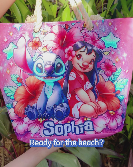 Ohana Cute Bubble Flowers - Personalized Ohana Beach Bag
