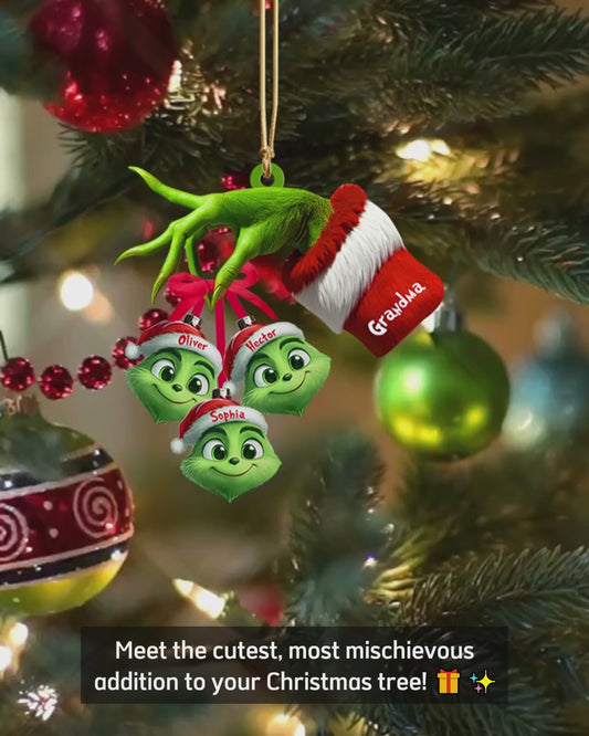 Cute Grinchy Grandma And Children - Personalized Grandma Ornament