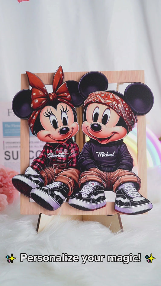 Chicano Mouse Couple - Personalized Mouse 2 Layered Wood Sign / Wood Plaque