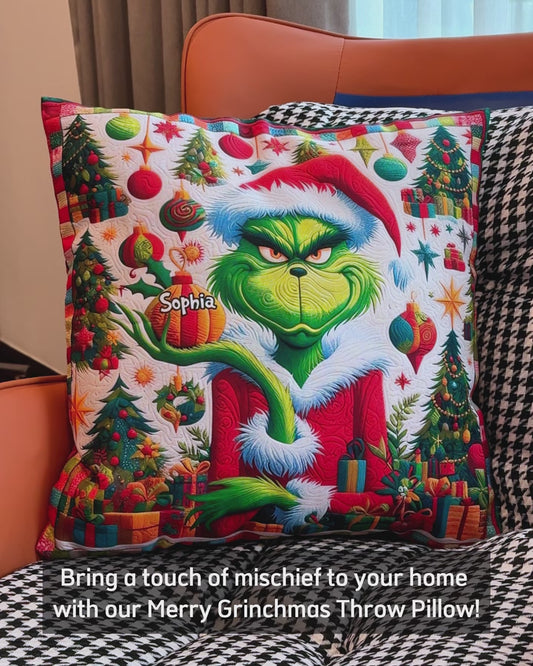 Merry Grinchmas - Personalized Stole Christmas Throw Pillow