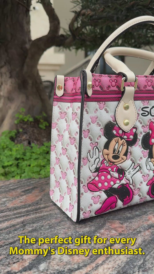 Pink Magic WIth Any Name - Personalized Mouse Leather Handbag