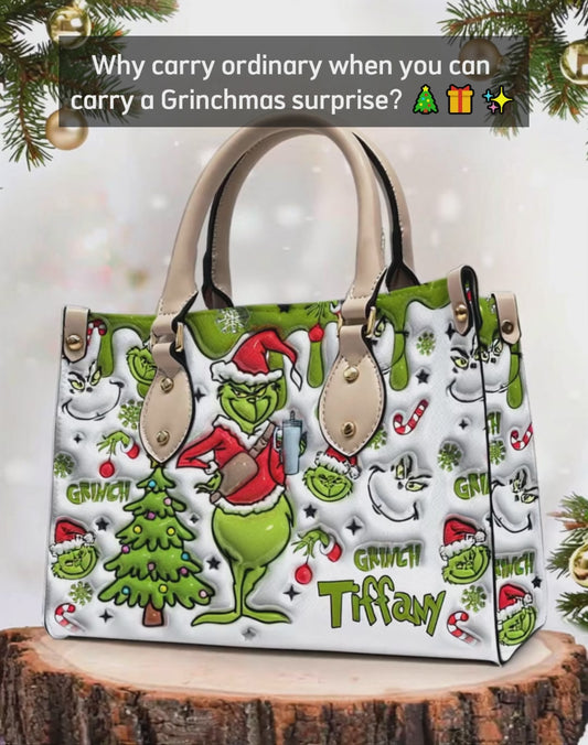 Merry Grinchmas - Personalized Stole Christmas Leather Handbag