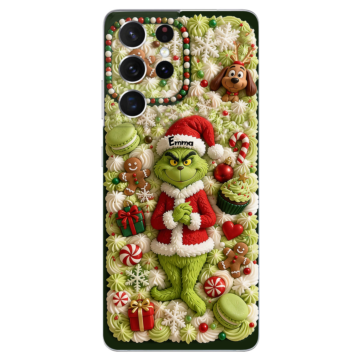 Christmas Green Character - Personalized Stole Christmas 3D Embossed Leather Phone Case