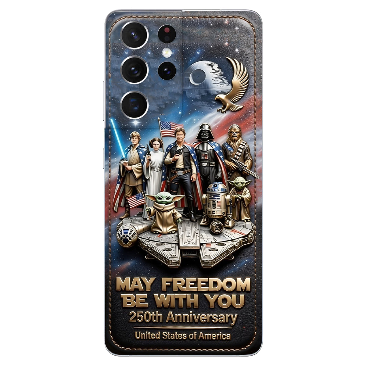 May Freedom Be With You - Personalized The Force 3D Embossed Leather Phone Case