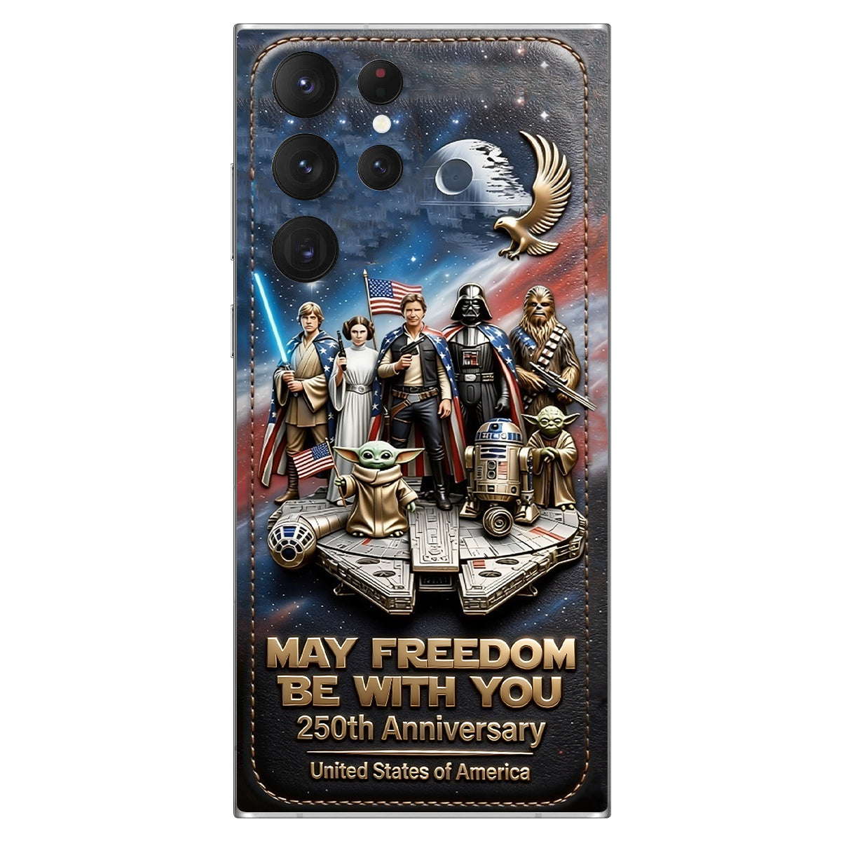 May Freedom Be With You - Personalized The Force 3D Embossed Leather Phone Case