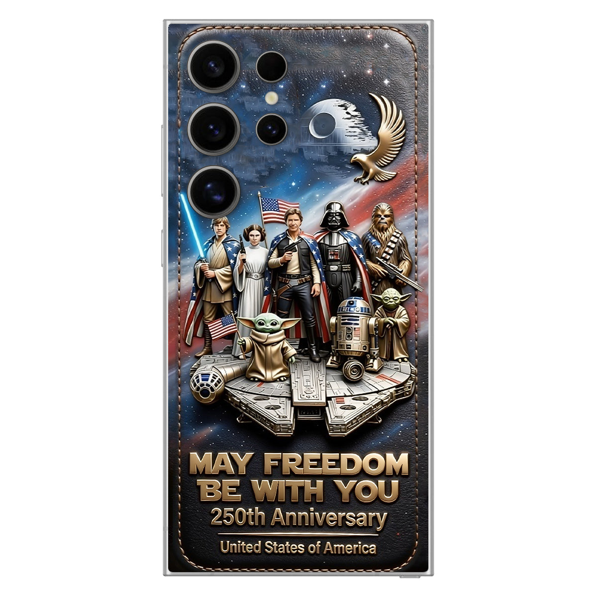 May Freedom Be With You - Personalized The Force 3D Embossed Leather Phone Case