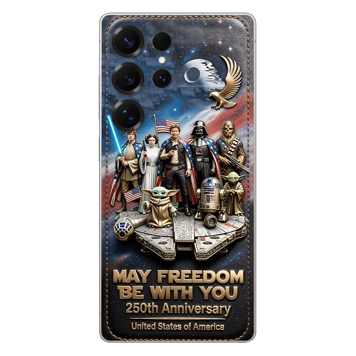 May Freedom Be With You - Personalized The Force 3D Embossed Leather Phone Case
