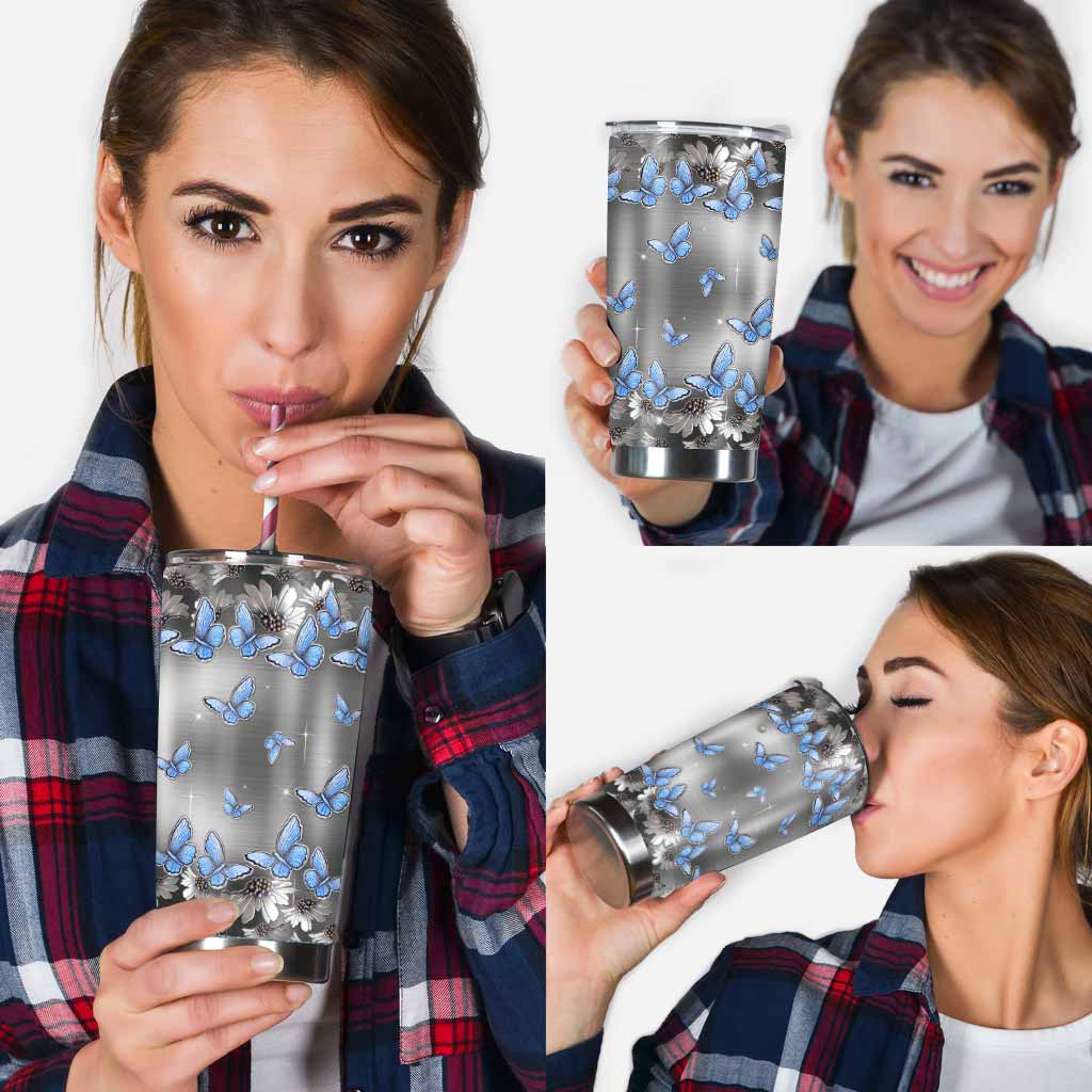 Butterfly Tumbler With Metal Pattern Print 0622