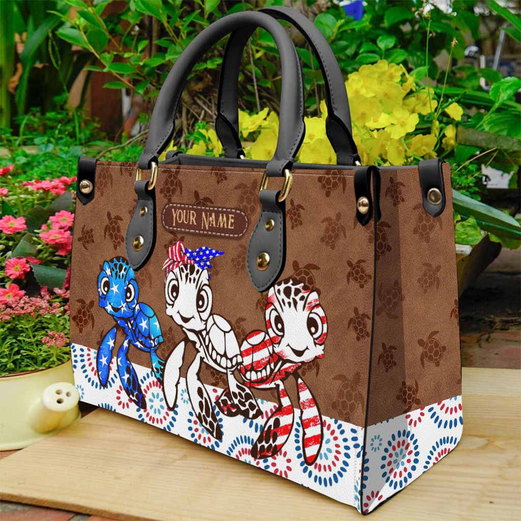 Love Red White Blue - Personalized Independence Day Turtle Leather Handbag