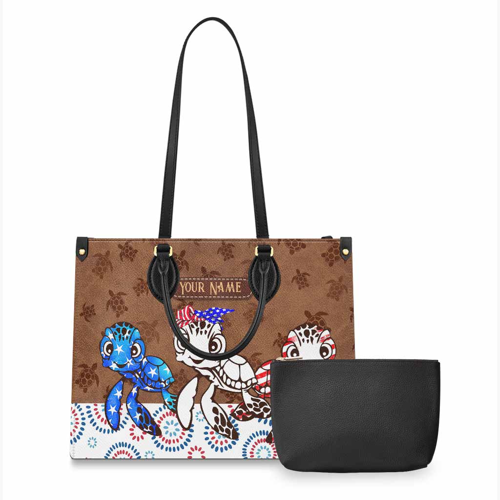 Love Red White Blue - Personalized Independence Day Turtle Leather Handbag