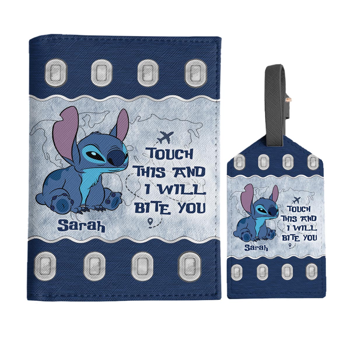 Touch This And I Will Bite You - Personalized Ohana Leather Luggage Tag & Passport Holder