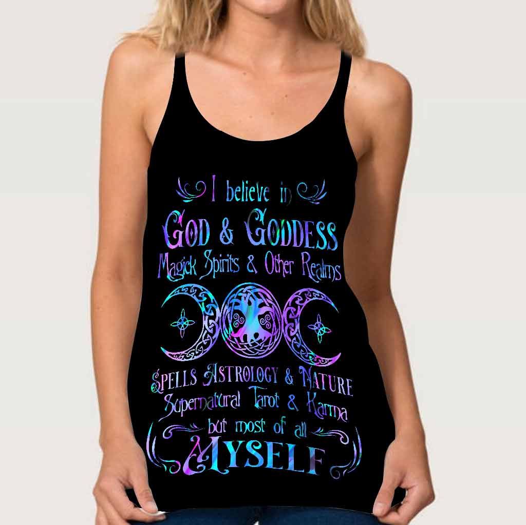 I Believe In God And Goddess Triple Goddess Symbol  - Witch Cross Tank Top
