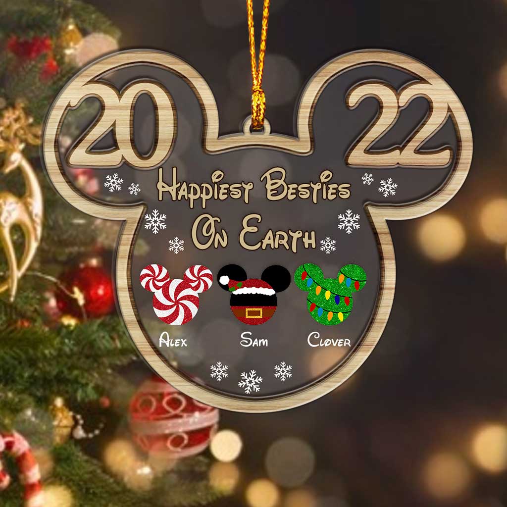 Happiest Besties On Earth - Personalized Christmas Mouse Layers Mix Ornament