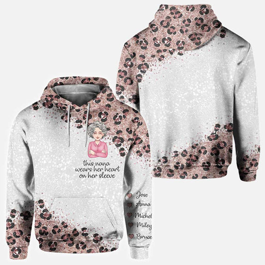 This Nana Wears Her Heart On Her Sleeve - Personalized Mother's Day Grandma All Over T-shirt and Hoodie