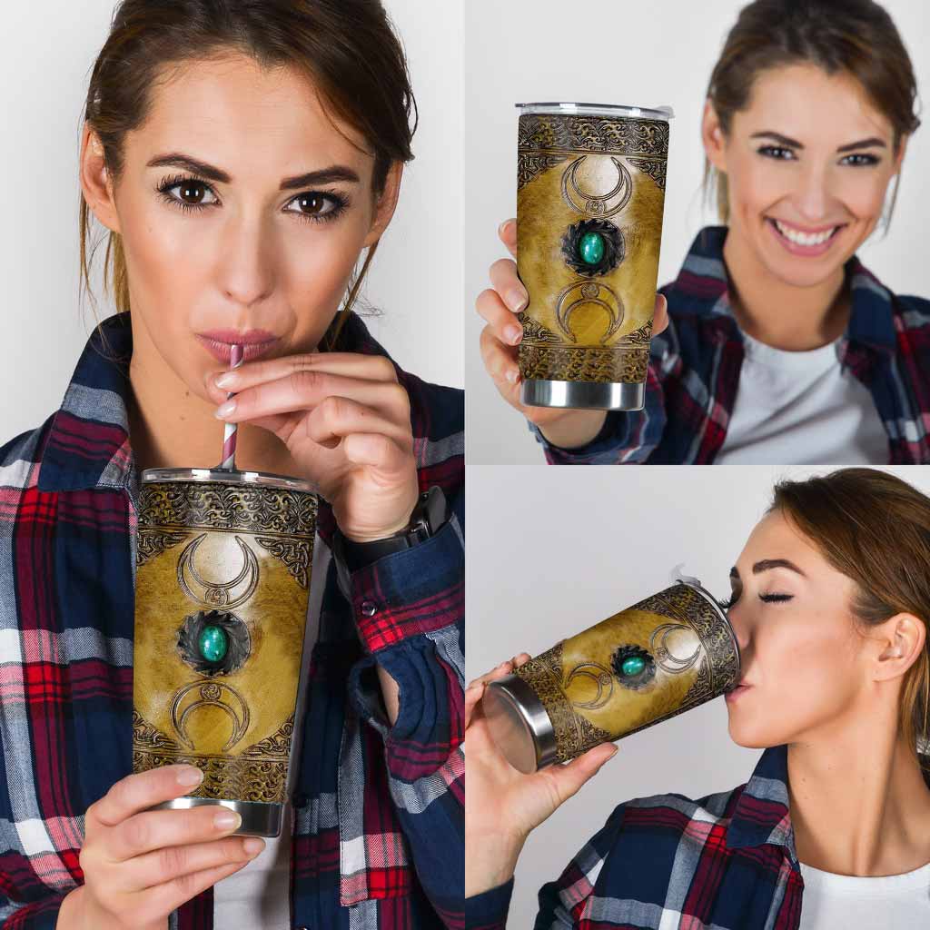 Triple Moon Third Eye Witch Leather Pattern Print  Tumbler