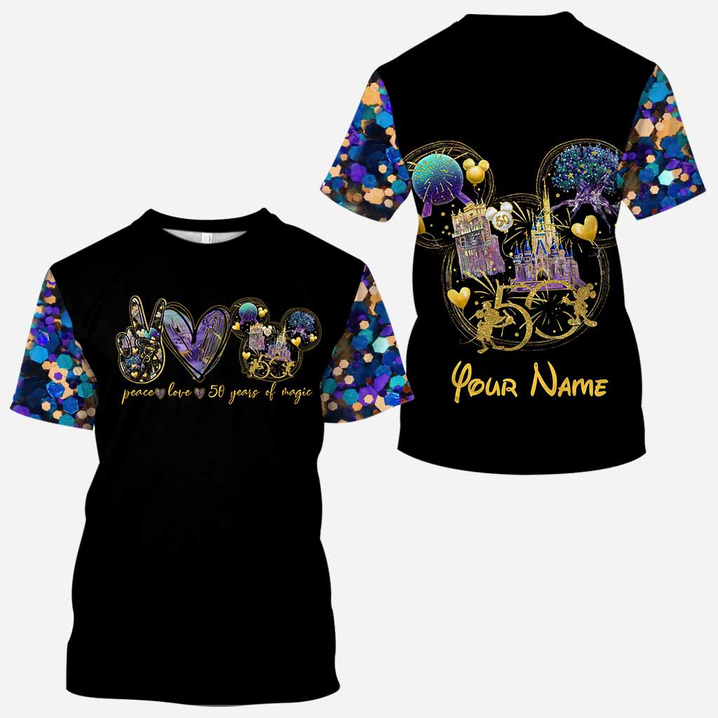 Peace Love 50 Years Of Magic - Personalized Mouse All Over T-shirt and Hoodie