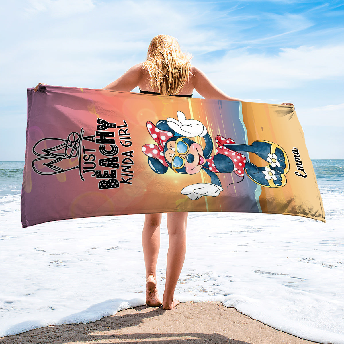 Just A Beachy Kinda Girl - Personalized Mouse Beach Towel