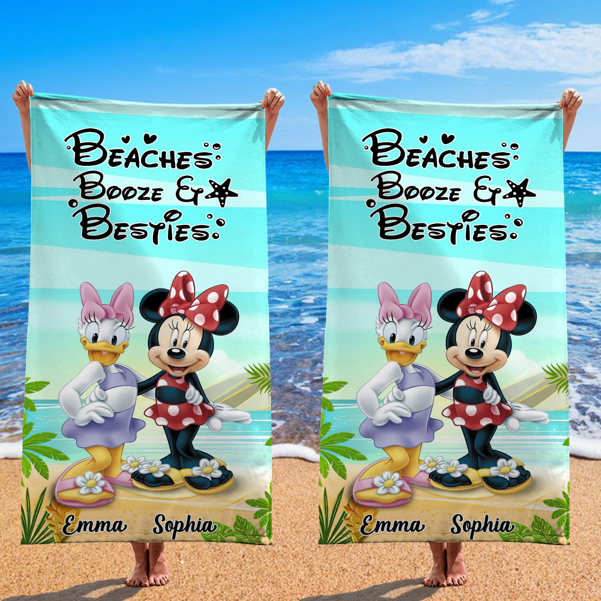 Beaches Booze Besties - Personalized Mouse Beach Towel