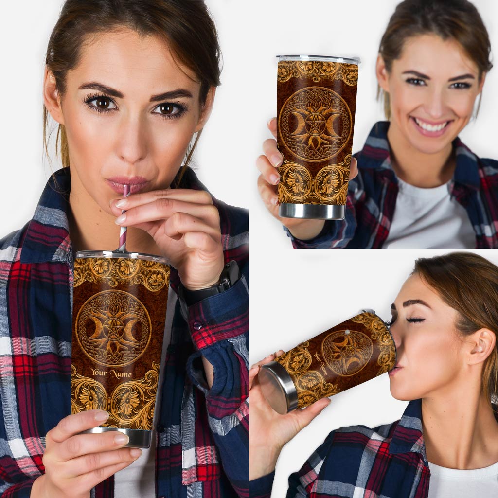 Circle Of Life - Personalized Witch Tumbler With Leather Pattern Print