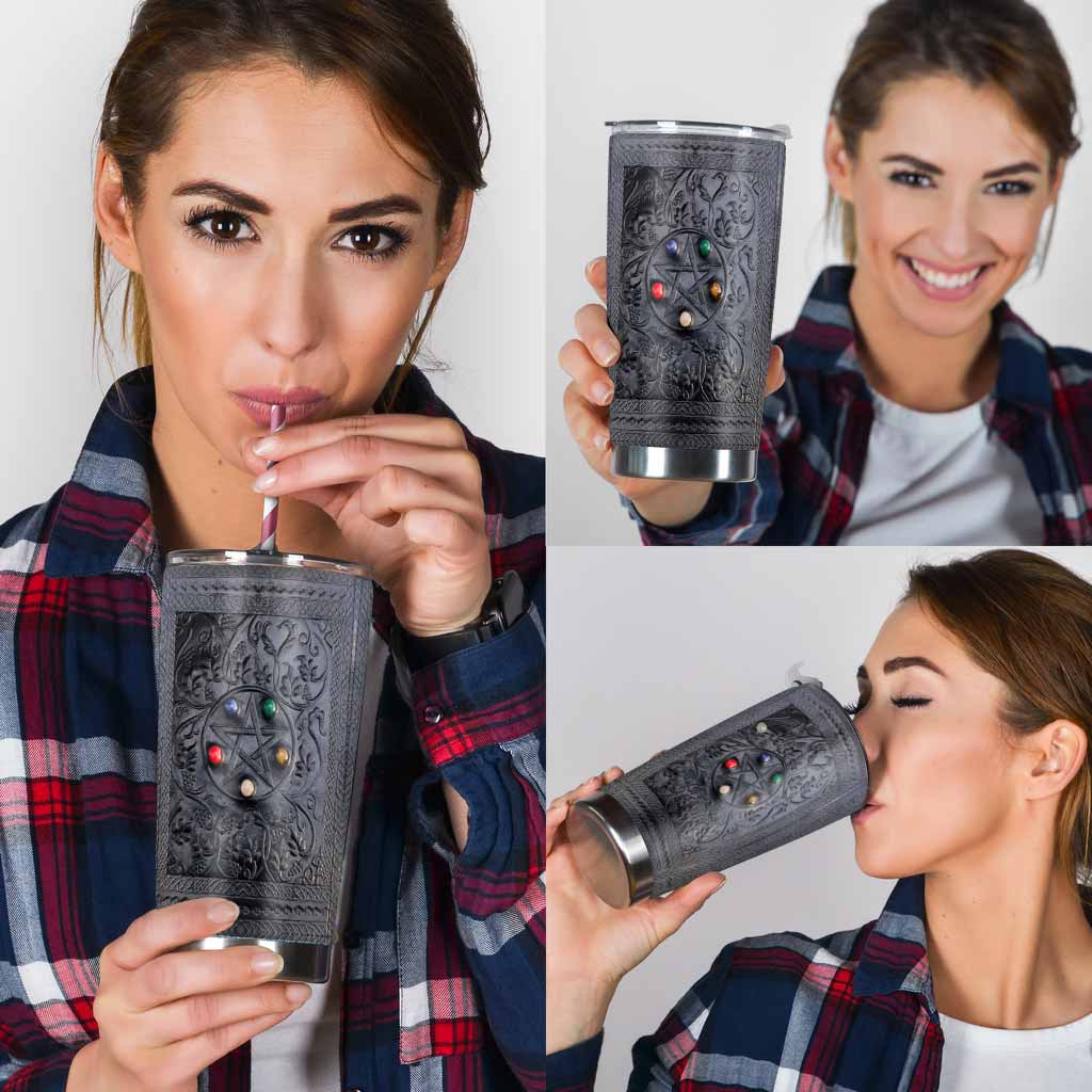 Salty Lil' Witch Leather Pattern Print Tumbler