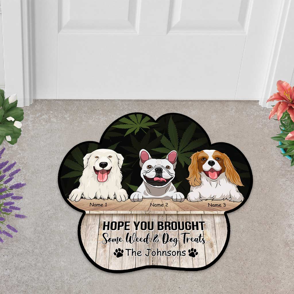 Hope You Brought Dog Treats - Personalized Weed Shaped Doormat