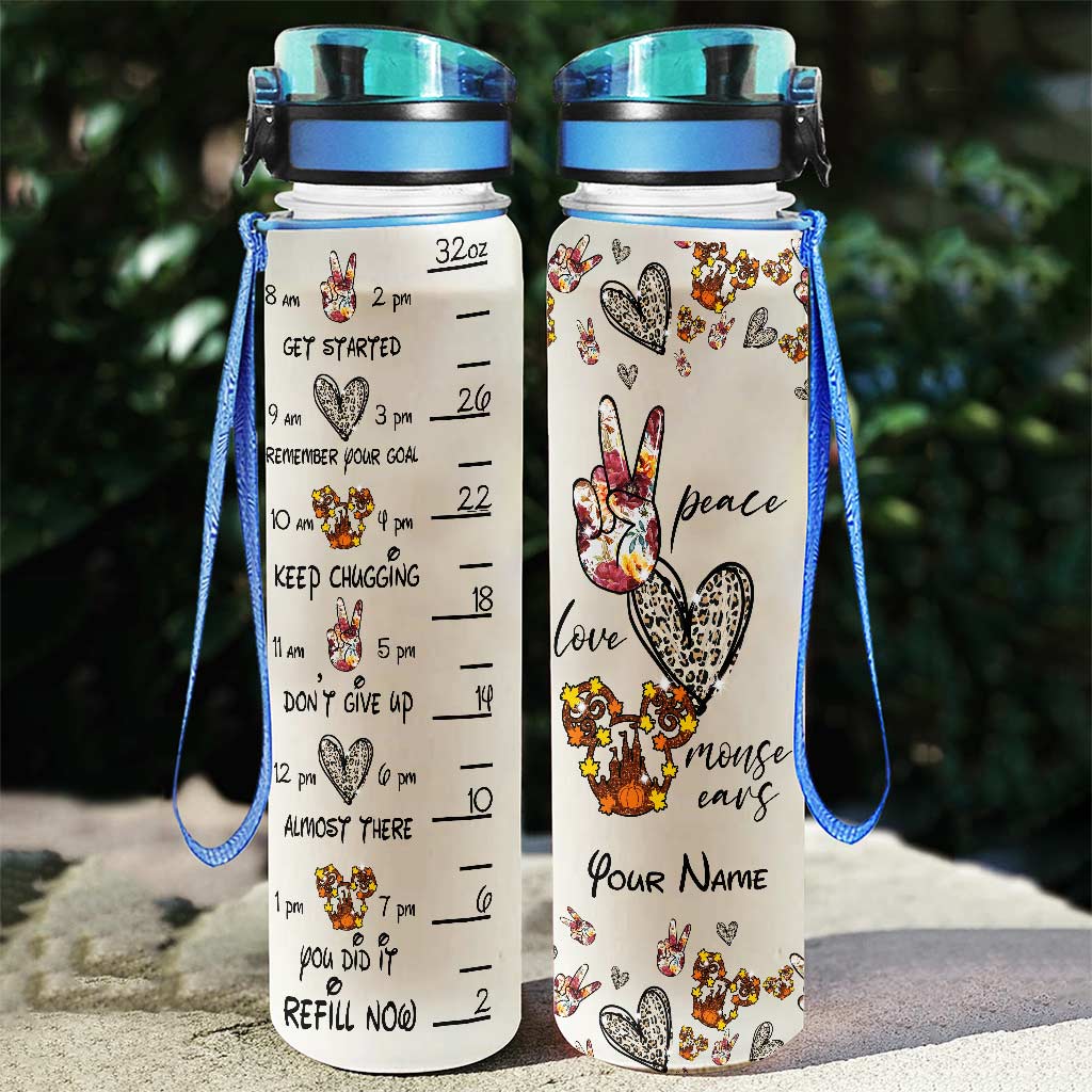 Peace Love Mouse Ears - Personalized Mouse Water Tracker Bottle