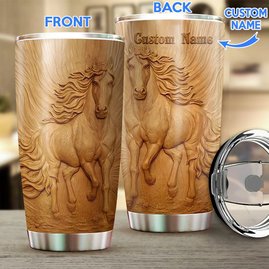 Wooden Pattern Print Personalized Horse Tumbler 0523