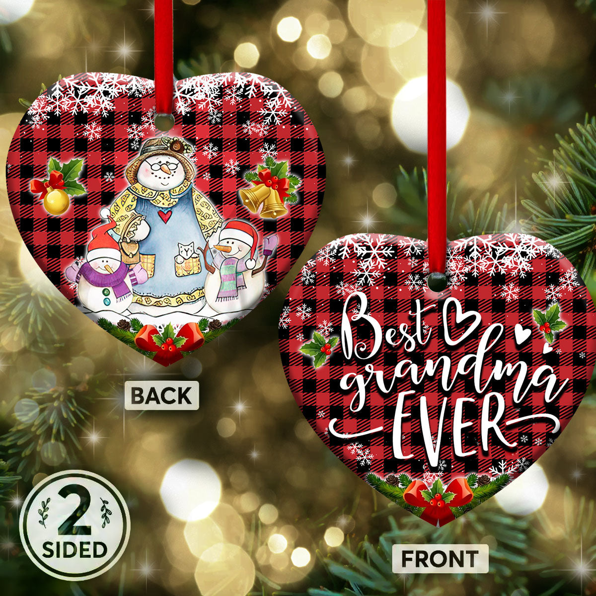 Family Snowman Best Grandma Ever - Grandma Ornament (Printed On Both Sides) 1022