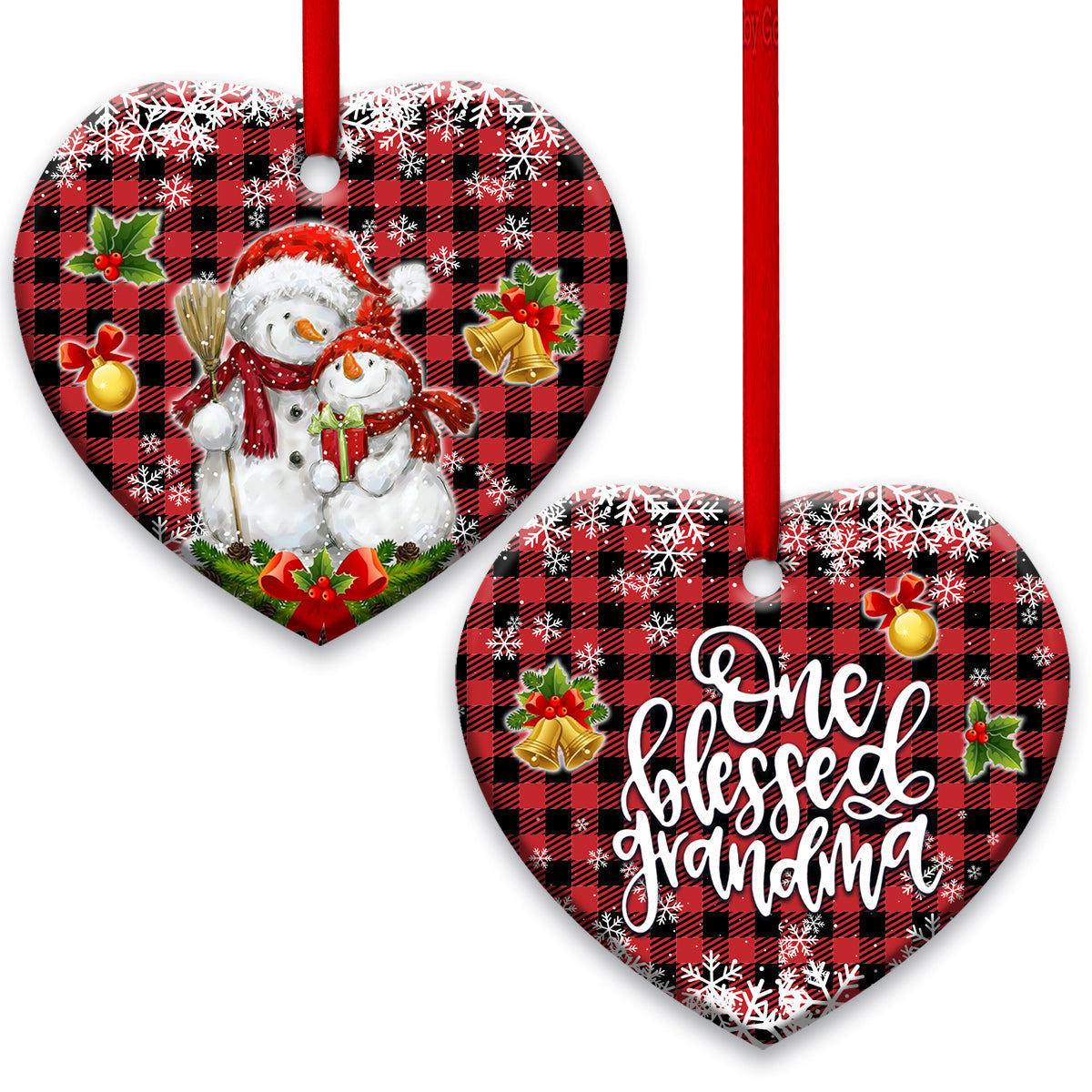 Grandma Snowman One Blessed Grandma - Personalized Grandma Ornament (Printed On Both Sides) 1022
