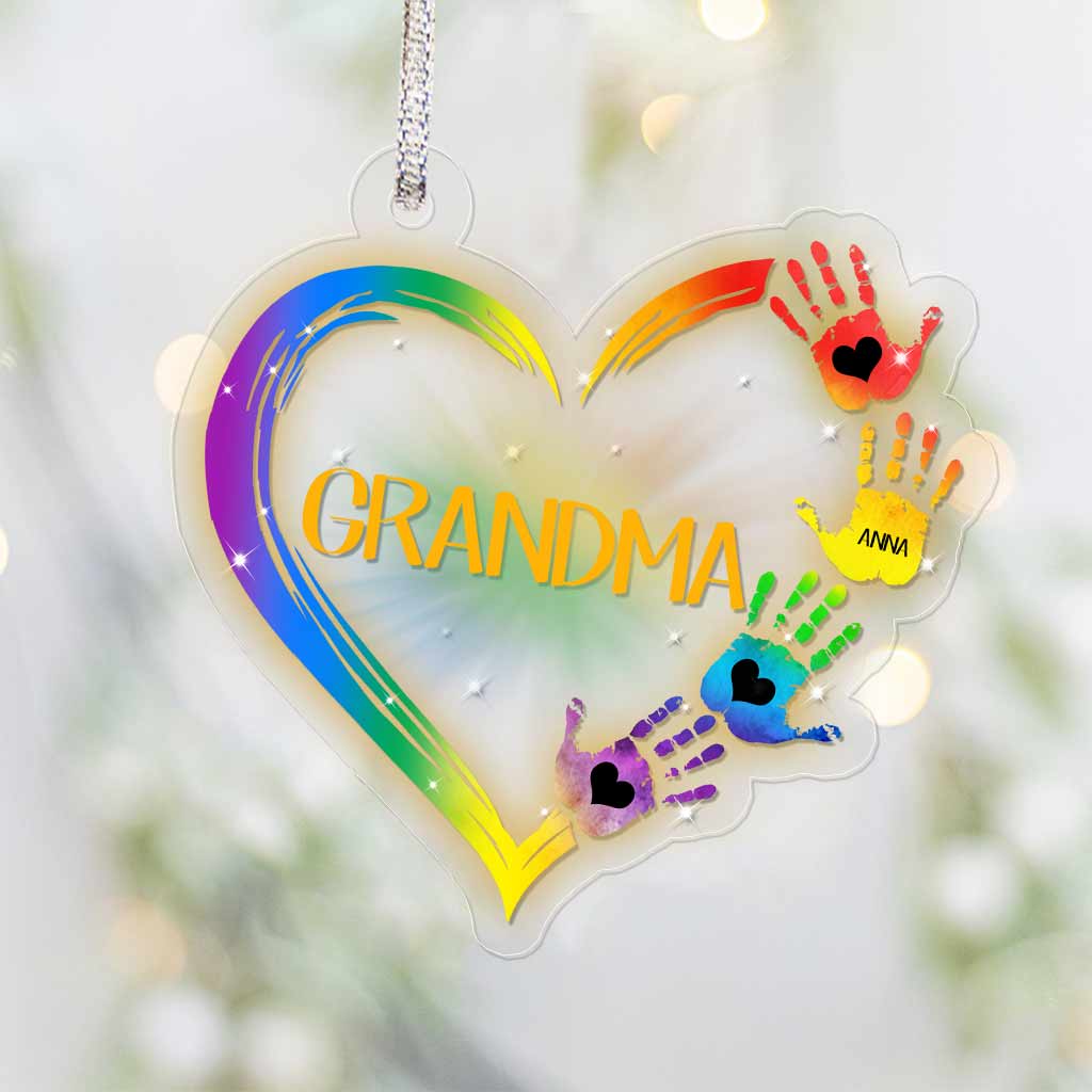 Love Heart Hands - Personalized Grandma Transparent Ornament