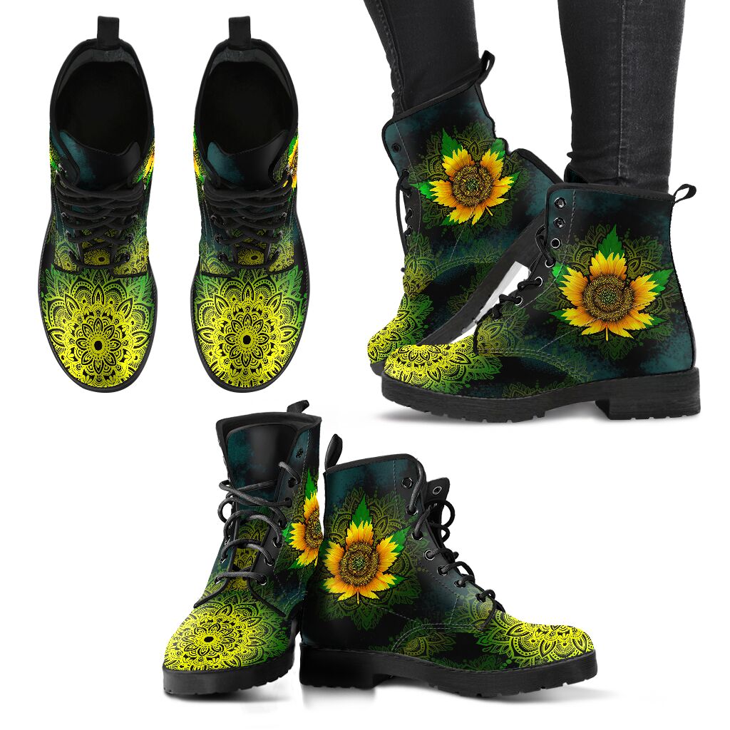 Sunflower Leaf - Weed Leather Boots 0622